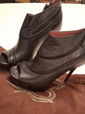 luxury rebel Black Peep-Toe Leather Stiletto Booties